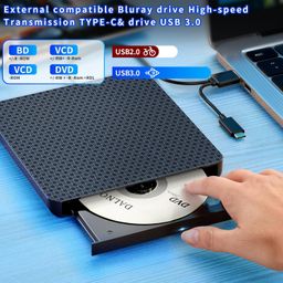 potvmosl External Compatible Bluray Player Read and Write Portable Burner Compatible with USB 3.0 and Type-C Port/Win 7-11/MAC OS Compatible for Reading BD/DVD/CD image 2
