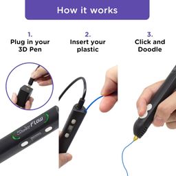 3Doodler Flow 3D Printing Pen for Teens, Adults & Creators! - Black - with Free Refill Filaments + Stencil Book + Getting Started Guide image 3