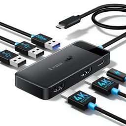 Lemorele USB C Laptop Docking Station, 6-in-1 Dual Display Adapter with 4K Dual HDMI for MacBook Pro, MacBook Air, HP, Dell, Surface, Windows image 1