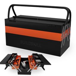 Buildskill 18" Metal tool box for home | 5-Cabinet tools box kit | Rust resistant | Sturdy | Round handle | Secure lock | Garage tool box empty | DIY | Repair toolbox | Ideal for home use image 1