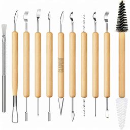CLAPONE Wooden Handle Clay Pottery Sculpting Tools/Pottery Tool/Pottery Tools Kit for Clay/Sculpture/Tools for Art and Craft/Ceramic Modeling Tool/Crafting Supplies (11 Pcs) image 1