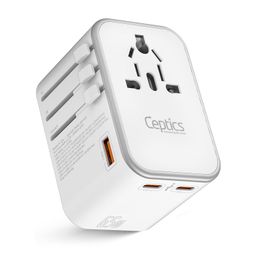 Ceptics Travel Adapter 4 in 1 65W Universal Travel Adapter with Type C - India to International Travel Adapter Plug Socket, 1 x USB, 2 x USB-C (3.1A) Fast Charging, 10 Years Warranty - White image 1