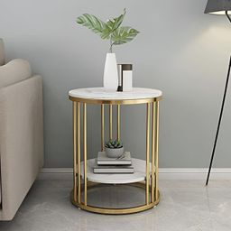 etiquette art Wood End Table with Storage Shelf for Home & Living Room Side & Corner Table Sofa End Table (Gold & White) image 1