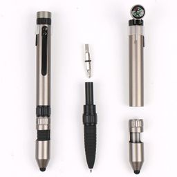 luoshi 6 in 1 Multi Functional Military Pen with Compass, Torch, Tools, Phone Stand and Stylus Pack of 1 (Black) image 4