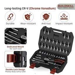 BUILDSKILL 1/4 inch socket set | 46 piece - heavy duty CR-V material | flexible extension bar | quick release reversible ratchet | TPR anti-slip grip | socket wrench set for car & bicycle repairing image 4