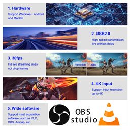 orivision Audio Video Capture Cards Cam Link Card HDMI to USB 2.0 Full HD Record via DSLR Camcorder Action Cam for Acquisition Live Streaming Gaming Teaching Conference（Support VLC/OBS/Amcap） image 3