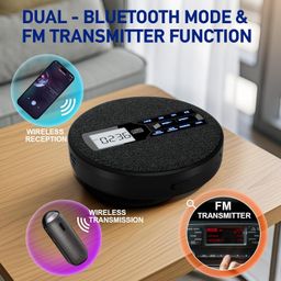 M-Amazup CD Player Portable, Rechargeable Portable CD Player with Dual Speakers and Anti Skip,CD,Dual Bluetooth,FM Transmission,USB,AUX,LCD Display,Backlit Button,Repeat,10 Speeds,Fabric Black image 4