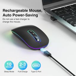 cimetech Dual Mode (BT 5.1+2.4G) Wireless Mouse for Laptop, 1200 DPI Portable Lightweight Rechargeable Mouse with LED Lights, Compatible with Mac OS/Windows/Chrome OS - Black image 3