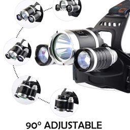 Seaspirit Led Head Lamp Flash Light Torch With Adjustable Rechargeable Battery For Camping Trekking Caving Hiking Reading Running, Black image 3