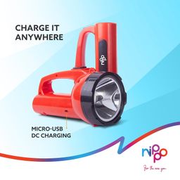 Nippo Chamak 5W LED Rechargeable Torch, Upto 10 Hours Back-up, Warranty, 3 Modes, Dual Charging, Emergency Flashlight for Outdoor Activities, ABS image 5