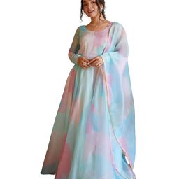 kedarfab Women's Georgette Digital Print Anarkali Gown with Dupatta Set image 1