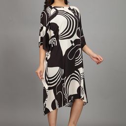 gnd art studio Multicolour Knee Length Kaftan in Soft Silk with Exclusive Digital Print and 3/4th Sleeves Perfect for Resort Wear and Beach Days image 5