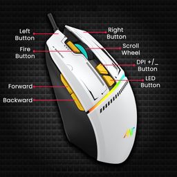 Ant Ghost 50 Plug and Play RGB 8 Programable Buttons High End 12800 DPI 1000hz Pooling Rate Optical Ergonomic Wired Gaming Mouse Latest Inbuilt Software Huano Switches -White image 2