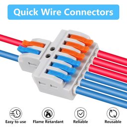 bitnex Lever Wire Connector,2 in 6 Out Quick Wire Connectors, Electrical Lever Nuts Wire Connectors Push-in Conductor Terminal Block AWG 28-12 Quick Wiring Connector for Hard Wire, Flame Retardant image 3