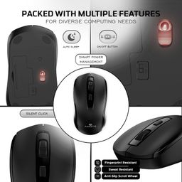 Amkette Hush Pro Astra Wireless Mouse with Advance 2.4 Ghz Connectivity, Silent Switch, Ergonomic Design, High Precision 3 DPI Settings, Mouse On/Off Switch, Smart Auto Sleep Function (Black) image 5