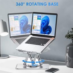 PLIXIO Adjustable Laptop Stand with 360° Rotating Base Tabletop Ergonomic Foldable Portable Holder Compatible for MacBook, HP, Dell, Lenovo & All Other Notebook (Sliver) image 2