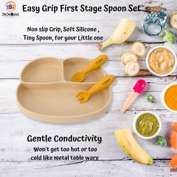 ZoZoBaa Silicone Spoon and Foork Set for Baby | 100% BPA Free First Stage Feeding Spoons for Infants, Soft-Tip Easy on Toddler's Gums, Durable & Unbreakable, Dishwasher Safe, 1 Pair, (Mango Yellow) image 5
