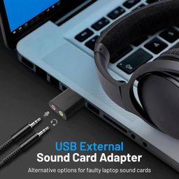 black crown USB Audio Adapter USB to 3.5mm Jack Audio Adapter, External USB2.0 Stereo Sound Card 3.5mm Headset and Microphone Jack for Windows, Mak, Laptop, PC, Gaming Console. Multi-Color. image 5