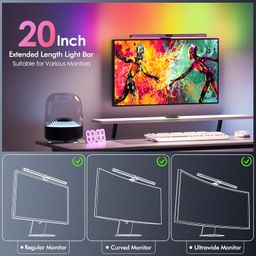 Quntis RGB Pro+ Monitor Light Bar with Remote, 15 Modes Gaming Backlight, 4 Colors & Brightness Dimmable Fronlight, 20" Ra95 Eye-Care Monitor Lamp image 2
