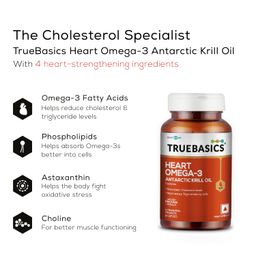 TrueBasics Heart Omega 3 Antarctic Krill Oil (30 Capsules)|With Clinically Researched 100% Pure Krill Oil|For Healthy Heart,Reduces Cholesterol & Triglycerides,1 Count image 4