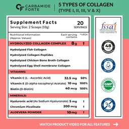 Carbamide Forte Multi Collagen with all 5 TYPE I, II, III, V, X | Marine Collagen Powder for Women & Men, Watermelon Flavor, 200g image 2