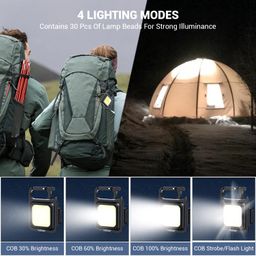 Tukzer Mini LED COB Keychain Flashlight, 1000 High-Lumens Bright Emergency Work Light| Type C USB Recharging, 4 Lighting Modes, Carabiner Hook, Bottle Opener, Magnet Base| for Fishing Walking Camping image 4