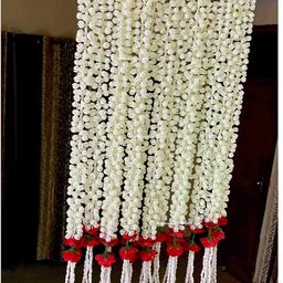SPHINX Artificial Jasmine Buds & Clustered Rose Strings for Festive Pooja Wedding Housewarming Decorations Approx 2.5 ft - Number of Strings- (Red, 6) image 4
