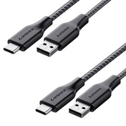 Ambrane Braided Type C Cable (Pack Of 2) Unbreakable 3A Fast Charging 1.5M For Smartphones,Tablets,Laptops & Other Type C Devices,Pd Technology,480Mbps Data Sync,Quick Charge 3.0 (Rct-15 Combo)-Black image 1