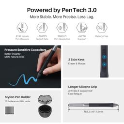 HUION Inspiroy 2Large 2023 Drawing Tablet|Scroll Wheel |3-Set 8 Customized Keys| Battery- Free Stylus for Digital Art, Design, Sketch|10x6inch Graphics Tablet| Works with Mac, PC & Mobile|Black image 2