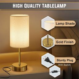 Lamp master Modern Bedside Table Lamp with 3 Color – Includes 3-in-1 LED Bulb, Cylinder Fabric Lampshade, Gold Base, Switch Control – for Bedroom, Living Room, Desk Lamp, Home & Office image 5