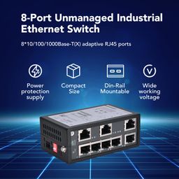 inhandgo InHand Networks 8-Port Unmanaged Industrial Ethernet Gigabit Switch, 8 * 10/100/1000 Base-T(X) Adaptive RJ45 Ports, Operating Temperature from -40°C to +75°C, IP30, DIN Rail, FCC/CE/UL Certification image 2