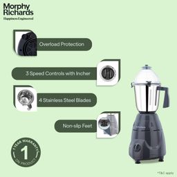 Morphy Richards Icon Superb 750 Watts Mixer Grinder| 4 Stainless Steel Mixer Jars Including Juicer Jar| 3-Speed Control With Pulse Effect Mixie| 1-Yr Warranty By Brand| Dark Grey image 4