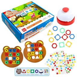 WISHKEY Geometric Shape Matching Board Game for Kids 3+ Years, Educational Preschool Learning Toy with Bear Game Boards, Color & Shape Recognition Cards, Sorting Shapes & Bell image 1