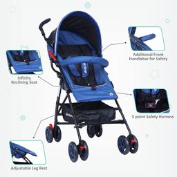 1st Step Jet Baby Stroller/Pram with 5 Point Safety Harness and Adjustable Handles Capacity 15kg (Blue) image 3