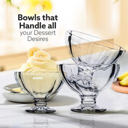 AGARO Elegant Ice Cream Bowl 140ml Set of 6, Ice Cream Bowl, Dessert Cup for Sundae, Sweets, Snacks, Fruit, Pudding, Nuts or Dip, Serving Bowls, Tableware Set, Transparent image 4