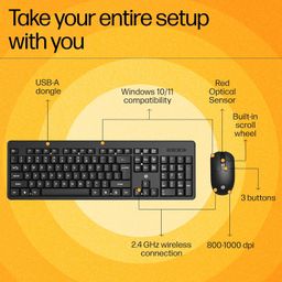 HP KM200 Wireless Mouse and Keyboard Combo, Full-Size Ergonomic Design, 3 Button and Built-in Scroll Wheel, 2.4 GHz Wireless connectio, 3 Years Warranty (7J4G8AA) image 3