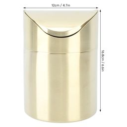 pergar Stainless Steel Desktop Trash Can, Mini Trash Can with Lid, Small Trash Can, Swing Top Lid Trash Bin, Compact Space Saving Countertop Trash Can for Home and Office, Ground and Desktop, Table Top image 2