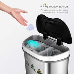 DOLPHY Stainless Steel Motion Sensor Trash Can Dustbin (70 Liters) With 3 Compartments For Home Kitchen Offices With Sensor No Touch Dustbin image 3