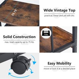INDIDECOR 65202 Printer Stand 3-Shelf with Storage, Rolling Printer Table Machine Cart with Wheels, Mobile Desk Organizer Shelves for Office and Home (Rustic Brown) image 5