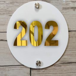 generic Room Number Plate No 202 | White Acrylic Number Plate Fixed On PVC Sticker with Double Side Tape On Backside image 1