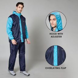 the clownfish Polyester Standard Length Raincoats For Men Waterproof Reversible For Bike Double Layer With Hood Rain Coat For Men. Set Of Top And Bottom. image 4