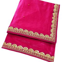 navti creations Women's Stole Dupatta In Velvet With Semi Circle Design Border (length -2.25m, Width-75cm) image 1