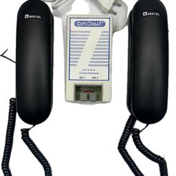 DIPLOMAT 2(Two) Line Intercom(1+1 Hot Line)- Lift and Talk EPABX for Home and Office Communication with 2 Beetle B-25 Handy Phone Compatible with Corded & Cordless Landline Phone (Off White) image 1
