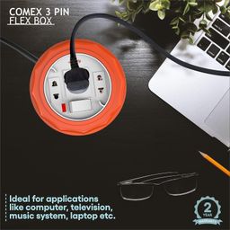 Fybros Comex 3 Pin Extension Cord, Extension Box, Power Strip with International Sockets Extension Board,6 AMP Output, 2 Year Warranty, 5 Meter Heavy Duty Cable, (Multicolor)- Made in India image 3