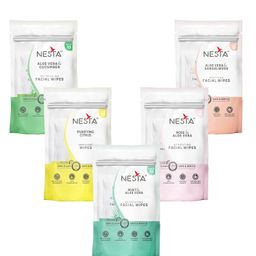 nesta Wet Wipes, Daily Cleansing Refreshing and Moisturizing Wet Facial Wipes - Rose, Lemon, Mint, Cucumber, Sandalwood with Goodness of Aloevera, Antiacne (10 Count Each, Pack of 5) image 1