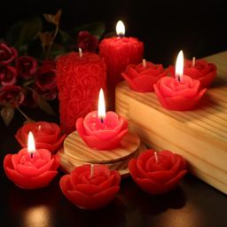 shraddha creation Scented Candles For Home Decor, Rose Fragrance, Pillar Shape And Floating Combo, Red Color, Pack Of 10, 4 X 7 Centimeters - Wax image 4