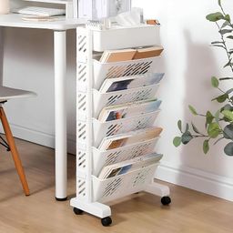 kimee KIMEE5 Layer Movable Bookshelf,Large Capacity Rotatable Plastic Rolling Organization Shelf,Utility Movable Book Rack for Kids Children Students Study in Bedroom Home School image 1