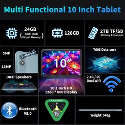 Relndoo Android 15 2025 Tablet with Keyboard, 24GB+128GB+2TB Expansion, Octa-Core 2-in-1 10 Inch Tablets with WiFi 5G/2.4G, 8000mAh, BT5.0, GMS, with Mouse, Case, Pen, Screen image 2