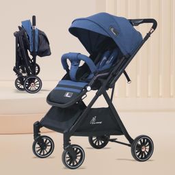 R for Rabbit Street Smart Nova Stylish Baby Stroller | Pram with Reversible Handle, One Hand Fold Mechanism for 0-3 Years Boy & Girl (Blue Black) image 1