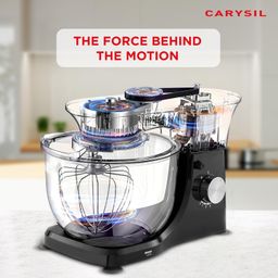 Carysil Stand Mixer, 6 Speed Settings with Pulse, Die-Cast Dough Hook & Whisk, 4.5L Removable Bowl, 220V DC Motor, Pizza Dough & Cake Mixer, Food Processor for Kitchen Use - Black image 4